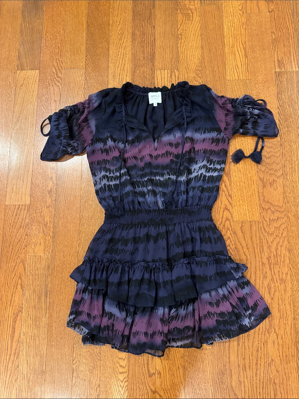 Misa Los Angeles Navy & Purple Ruffle Tiered Tunic Dress